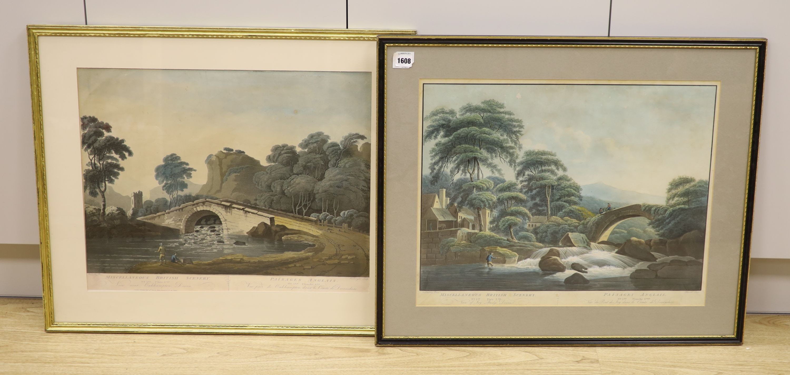 Hassell after Walmesley, pair of coloured engravings, 'Ivy Bridge, Devon' and 'Near Okehampton, Devon', 42 x 56cm